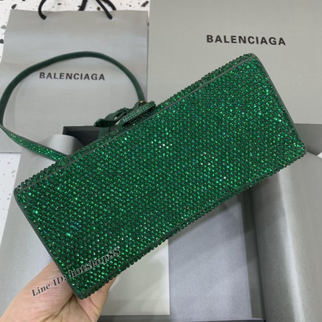 Balenciaga巴黎世家專櫃爆款磨砂綠全鑽小號沙漏包手提肩背包 fyj1805